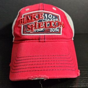 Blake Shelton 2014 10 X Crazier Tour Cap Hat snapback‎ Red White Distressed